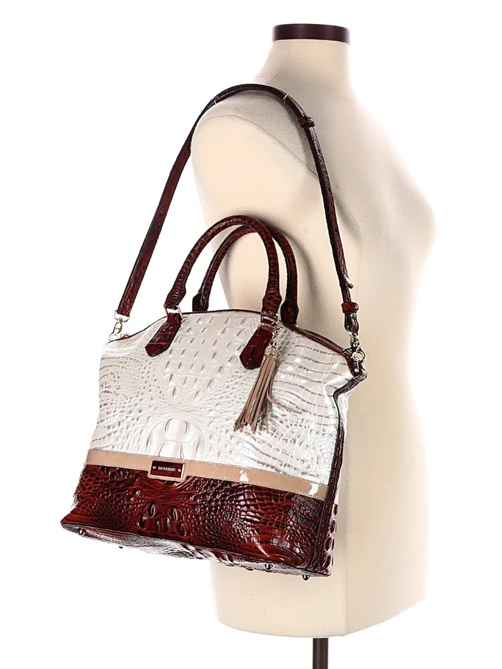 Brahmin Two-Tone Croc-Embossed Tote Bag in White and Brown